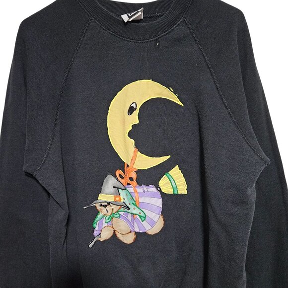 Vintage Lee Embroidered Moon Teddy Bear Sweatshirt Womens Size XL Black - Picture 3 of 6
